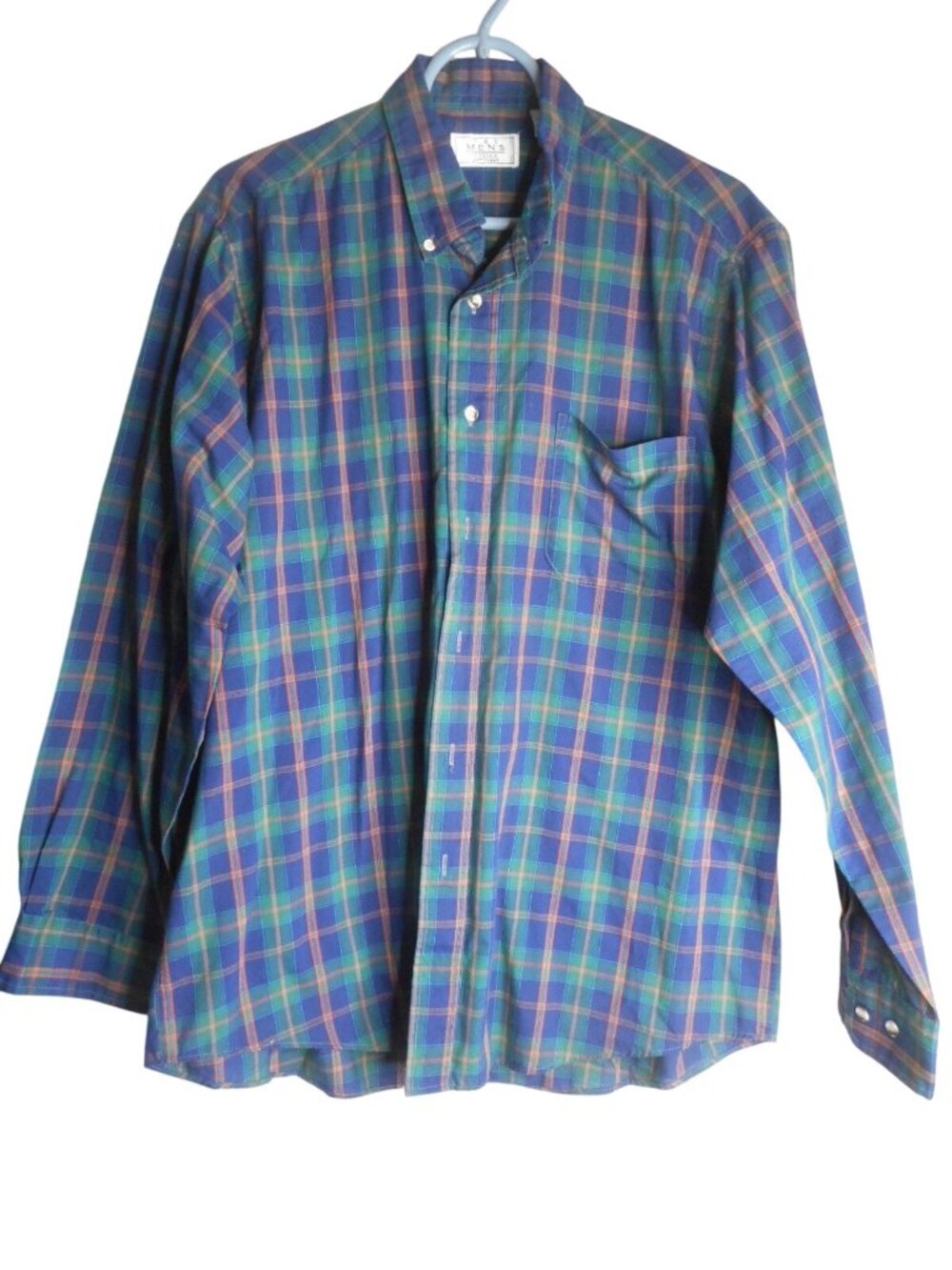 Vtg Sears Size L Plaid Blue Green Long sleeve Shirt button front mens